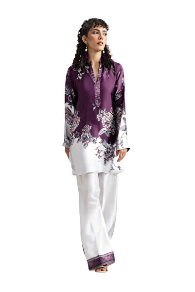 MYSMAR Purple Digital Printed Crepe Co-Ord Set - AFK2004 | Purple