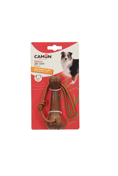 Camon Fun Bone-Shaped Dog Toy Made of Pp, Bamboo and Rope 16.5 cm