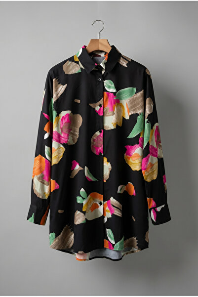 Kirazca Butik Women's Patterned Oversize Shirt Collar Hijab Tunic Comfortable...
