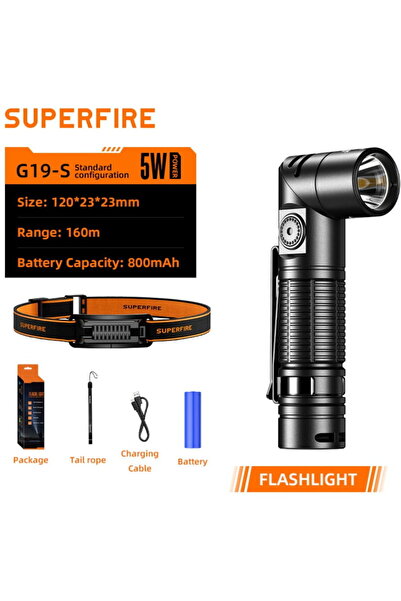 Supfire Lanterna LED multifuncțională G19-S, USB-C, 360lm, 160m, prindere mag...