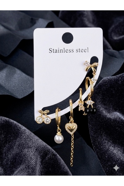 Çağla Accessories 6'lı Çelik Küpe Set