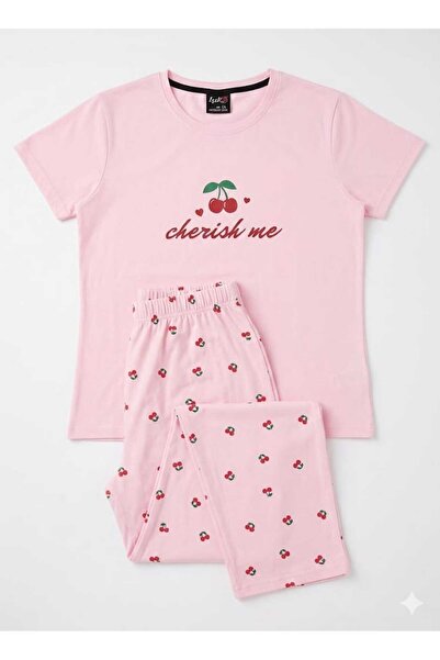 Shine Elagance Pink Borda Milan Fabric Short Sleeve Top and Long Bottom Women...