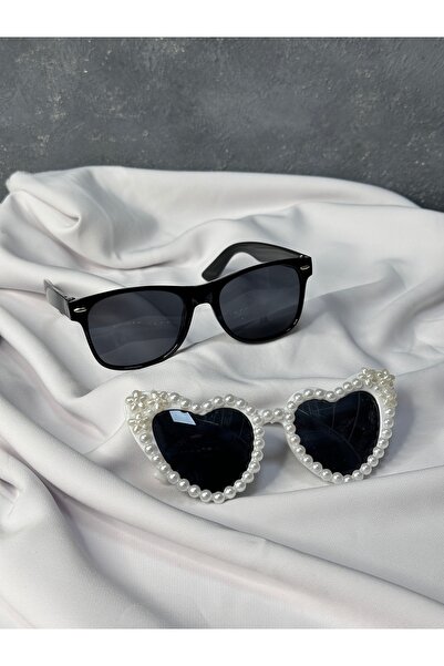 Limelia Pearl-Embellished Heart Shape Bride Wedding and Men's Sunglasses Part...