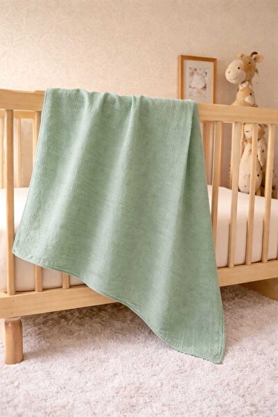 Etamin nakisim Bambu müslin bebek çocuk örtüsü 115x120cm mint yesil dinozor s...