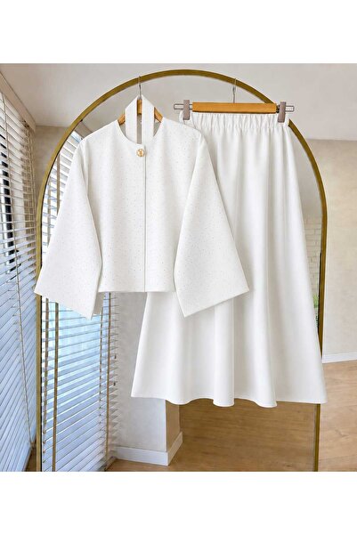 MODA VEDAT Women's Blouse with Stone Detail Skirt Set -0500