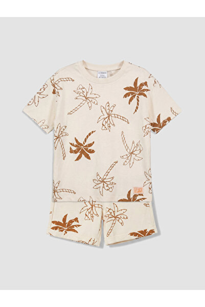 LC Waikiki Palm Patterned Boys' T-shirt and Shorts