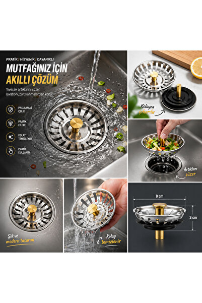 MEDUSHOP Stainless Steel Sink Drain Strainer 8 cm Kitchen Bathroom Waste Prev...