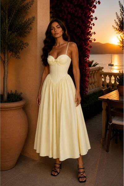 D'RECCY Women's Strappy Low-Cut Corseted Long Stylish A-Line Evening Dress