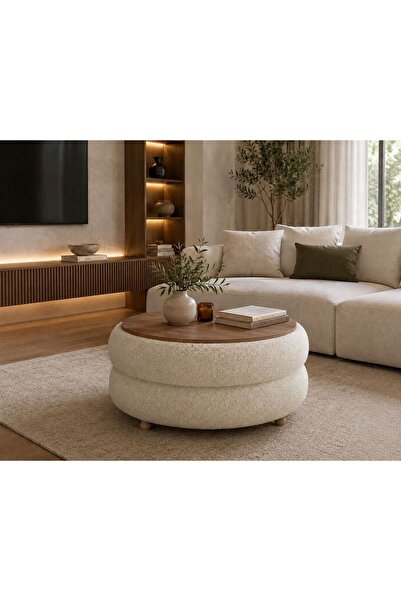 own home Venüs Doğal Formlu Teddy Kumaş Kaplamalı Ahşap Ayaklı Modern Orta Sehpa