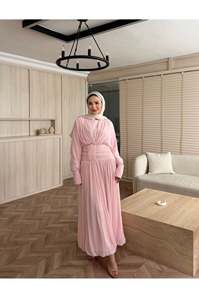 Sara Deluxe فستان سهرة من الشيفون المطرز - تصميم أنيق مع حزام مرصع بالحجارة
