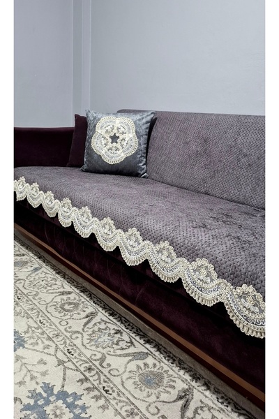 DAHABELLA LUXE HOME Premium Gofret Velvet French Lace Non-Slip Base Sofa Cove...
