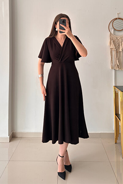 Sorridi Double Breasted Collar Sleeves Flounce Midi Dress