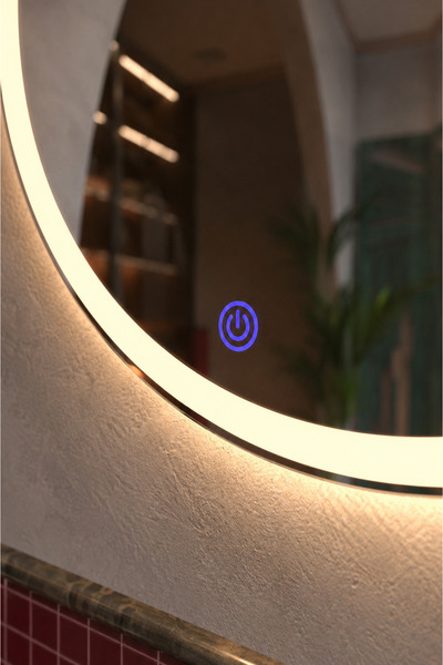 SAUBER'S Vialux Dokunmatik Ledli (Kademeli) Gün Işığı Kumlamalı Oval Ayna 58cm Banyo Aynası, Duvar Aynası, Konsol Aynası, Makyaj Aynası