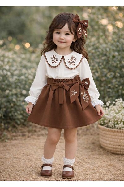 2bebek1butik Baby Embroidered Collar Skirt Shirt Set