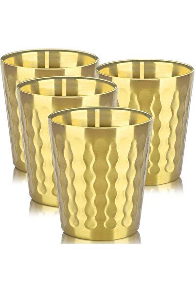 BPA Silk Route - 10oz Stainless Steel Cups, 4 Pack Gold Double Wall Metal Sta...