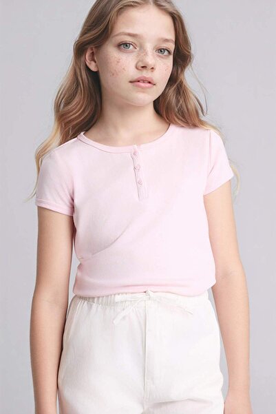 DeFacto Slim Fit Crew Neck Ribbed Short Sleeve T-Shirt Girls G1134A826Sm