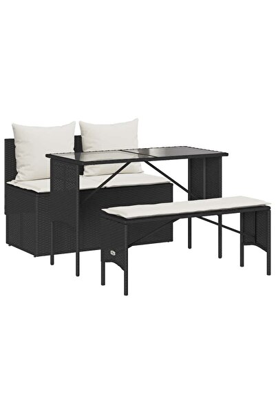 vidaxl Set mobilier de grădină cu perne, 3 piese, negru, poliratan