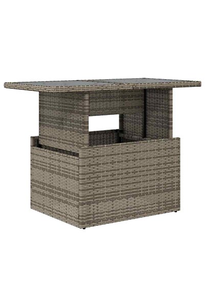 vidaxl Garden table, glass top, grey, 100x55x73 cm, polyrattan