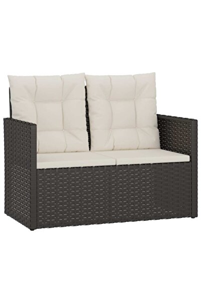 vidaxl Garden bench with cushions, black, 105 cm, polyrattan