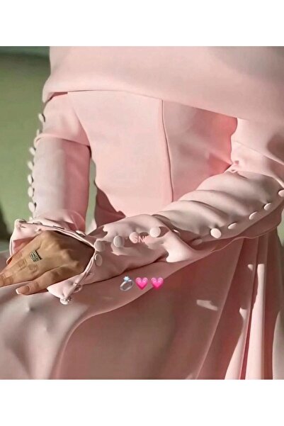 ZAHRAA BRAND Barbie Evening Dress with Rose Tail and Buttoned Sleeves
