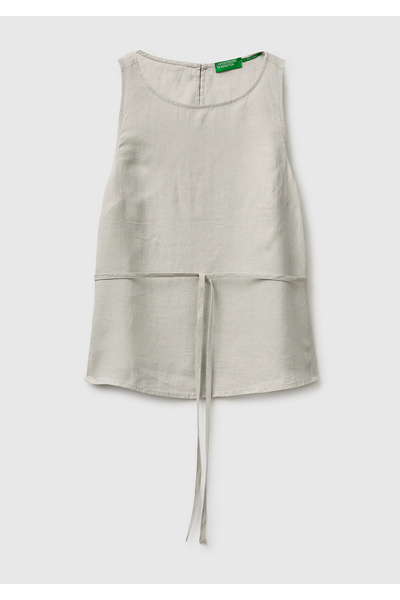 United Colors of Benetton Women's Aqua Green 100% Linen Tie-Up Back Buttoned ...