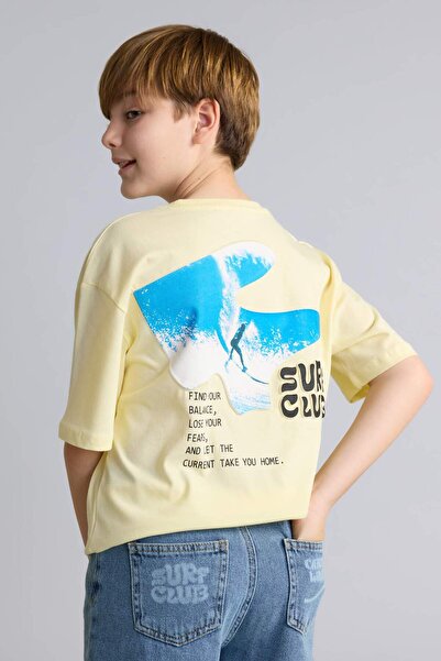 DeFacto Oversize Crew Neck Safari με στάμπα και κοντομάνικο μπλουζάκι για αγό...