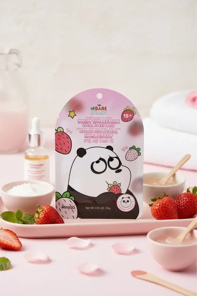 Miniso We Bare Bears Lisanslı Çilek Özlü Meyveli Nemlendirici Kağıt Maske – S...