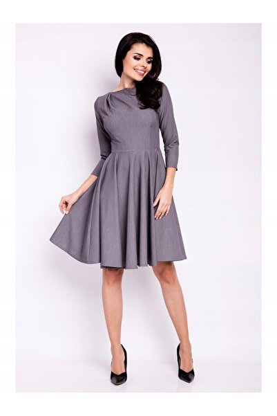 Awama Flared midi dress, awama, gray, 3/4 sleeves, Polyester- Elastane, XL INTL