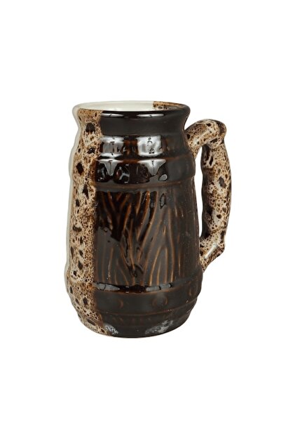 LimArt Halbă de bere ceramică, model butoi, 750 ml, glazură maro cu efect de ...