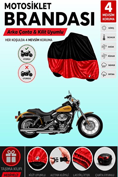 Cemku Double Black Top - Red Bottom, Rear Bag Compatible Harley-Davidson Dyna...