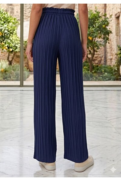 Royteks Fashion Kadın Fırfır Kumaş Beli Lastikli Yüksek Bel Dikey Dokulu Maru...