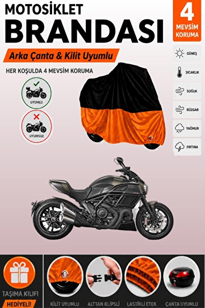 Cemku Double Black Top - Orange Bottom, Rear Bag Compatible Ducati Diavel Car...
