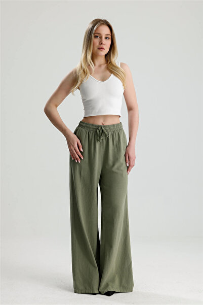 ROSE ARYA Khaki Washed Linen Trousers