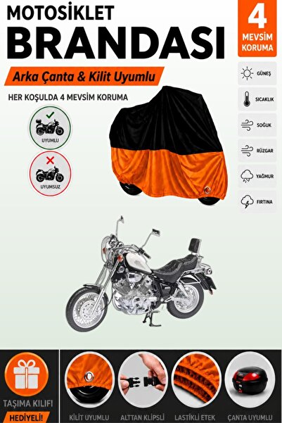 Cemku Double Black Top - Orange Bottom, Rear Bag Compatible Yamaha Virago Xv ...