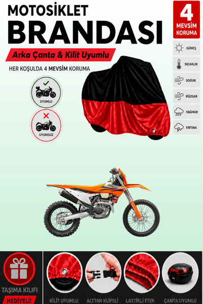 Cemku Double Black Top - Red Bottom, Rear Bag Compatible Ktm 250 Exc Motorcyc...