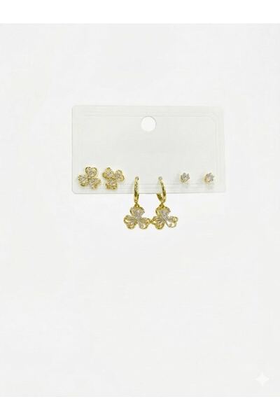 atastore2017 Three-Leaf Flower Detailed Six-Piece Earrings