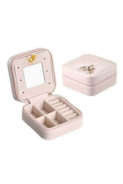 OTHE Small Portable Travel Jewelry Box with Pink Mirror
