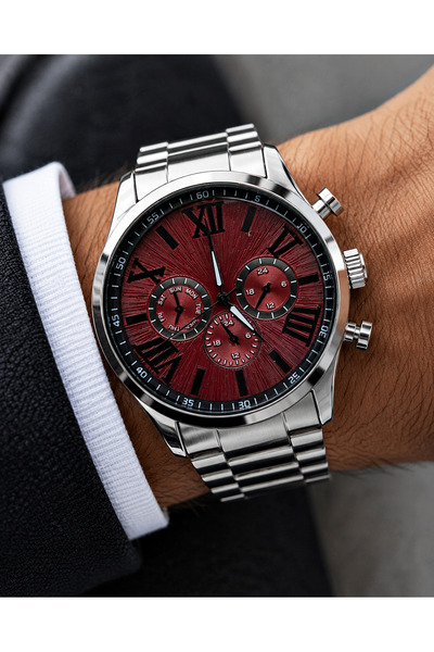 Weluxa Men's Wristwatch with Burgundy Color Dial, Stylish and Modern Design, ...