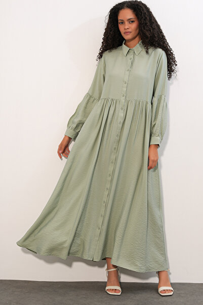 Bigdart Women's Buttoned Long Hijab Dress 2591 - E.Green