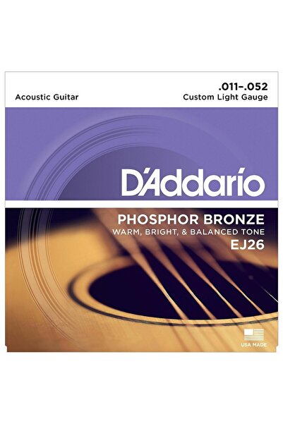Daddario أوتار جيتار صوتي من الفوسفور برونز EJ26 مخصصة خفيفة الوزن - 11-52