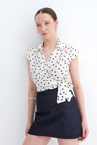Addax Tie-Detail Polka Dot Shirt G4655