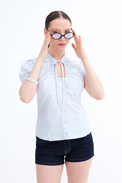 Addax Buttoned Balloon Sleeve Shirt G3019