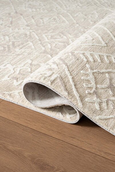 Cotto Home Stena SA006A Krem Bej Halı Geometrik Desen Pamuk Taban Salon Halıs...