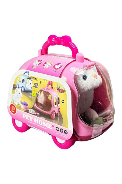 Vardem Taşıma Çantalı Tekerli Hareketli Sesli Pilli Kedi Oyuncak Seti PEMBE