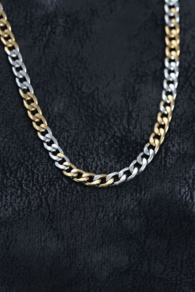 Generic Brand 316L Steel Silver and Gold Color Curb Men's Necklace