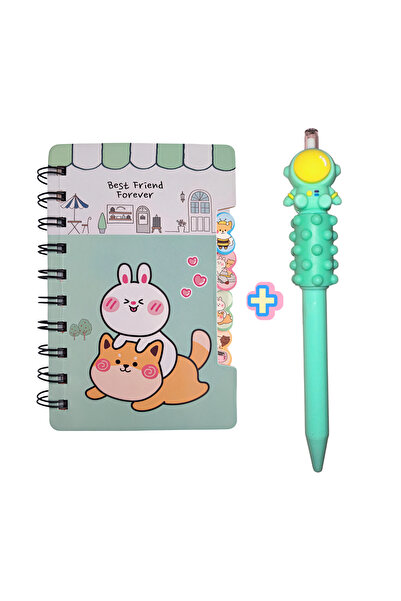 OEM Set Agendă cu Pix Antistres Astronaut, Model Bunny & Cat, 12 x 9 cm, Verd...