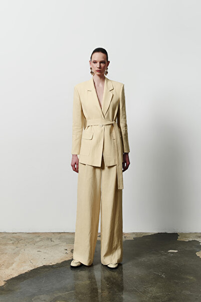 CHEEYA 1614 Keten Oversize Kuşaklı Blazer Ceket