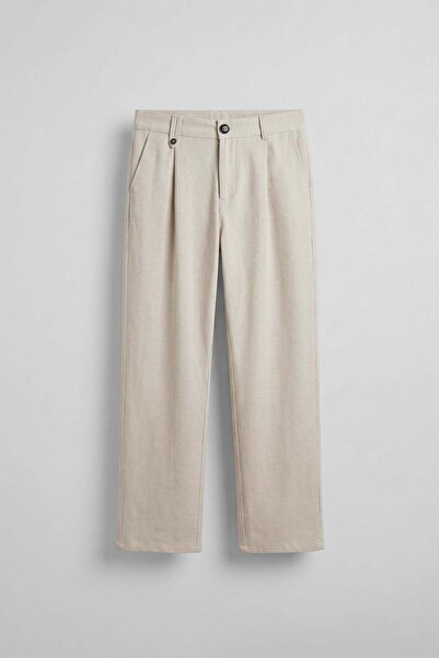 ablukaonline Men's Relaxed Fit Linen Look Trousers Ecru