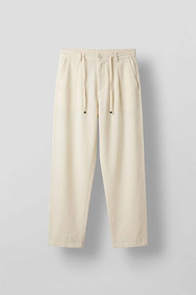 ablukaonline Men's Relaxed Fit Lace-Up Comfortable Fit Pants Beige