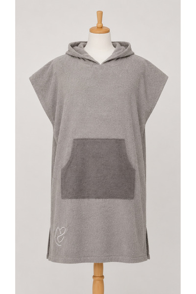 Asva Home Adult Hooded Towel Poncho Stone Gray Smoked Beach Poncho with Pockets